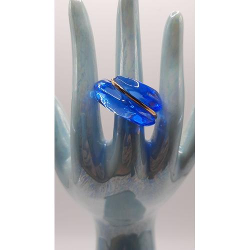 Bague Baccarat En Cristal Bleu + Or Véritable 18 Carats 750 / 1000