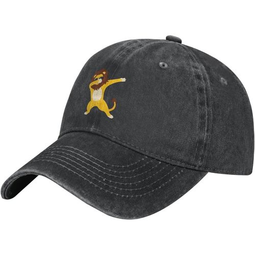 Dabbing-Lion-Baseball-Cap, Chapeaux De Camionneur En Coton Lavé Chapeau De Papa Vintage Pour Hommes Femmes Noir