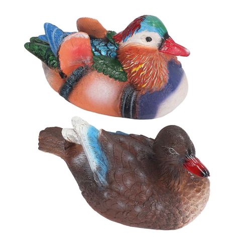Lot de 2 statues flottantes de canard mandarin en résine, décoration animale mignonne, sculpture décorative pour étang de jardin extérieur, couleur claire