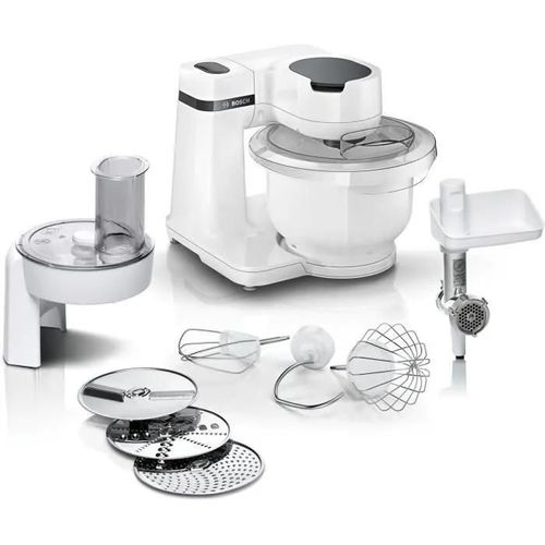 Robot pâtissier BOSCH Serie 2 MUMS2AW21- 700 W - 4 vitesses - 3,8 L - 3 disques - hachoir à viande - Blanc