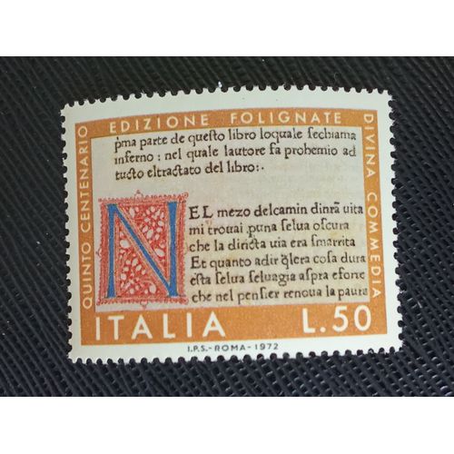 Timbre Italie Y T 1111 Initiale Et Premier Vers (Édition Foligno) 1972 (060709 )