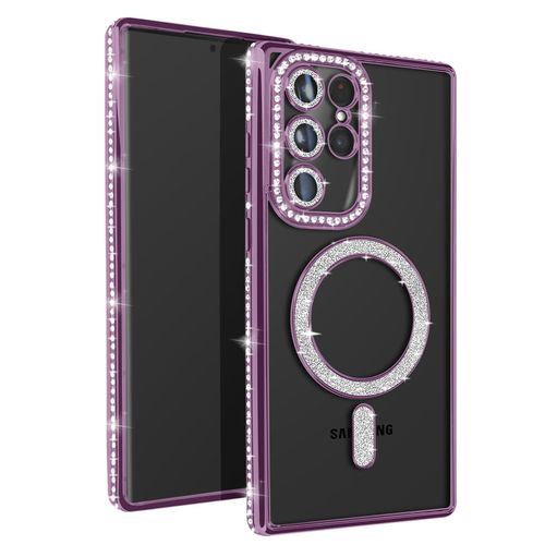 Coque Diamant Pour Samsung Galaxy S22 Ultra Magsafe Contour Strass Violet