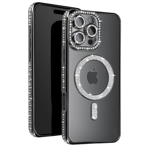 Coque Diamant Pour Iiphone 16 Pro Max Magsafe Contour Strass Noir