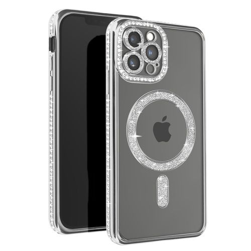 Coque Diamant Pour Iphone 12 Pro Max Protection Magsafe Contour Strass Argent