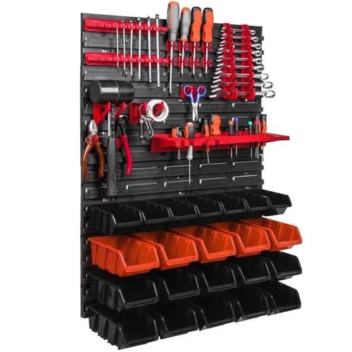 Planche à outils 58 x 78 cm établi mural 22 plateaux noir/orange bibliothèque garage