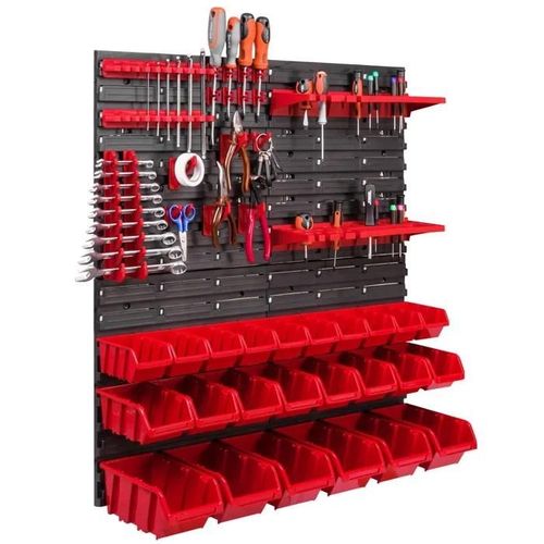 Étagère murale 77 x 78 cm avec 24 pcs Boîte Rouge Porte-outils Atelier
