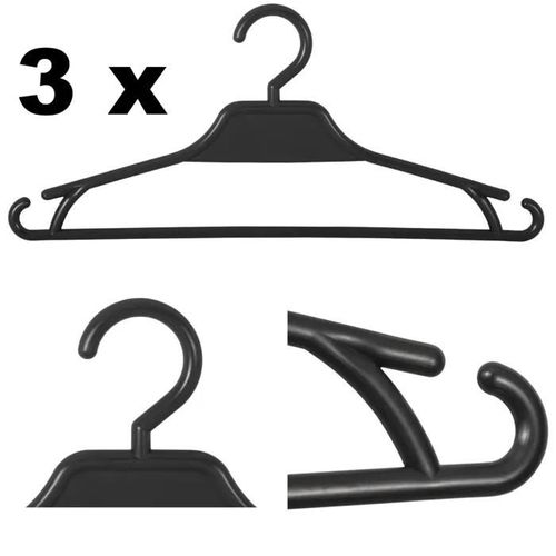 Lot de 3 cintres, crochets en plastique noir, vêtements pour enfants, largeur 31 cm