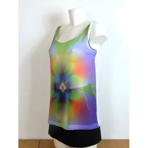 Top/ Tee Shirt Blanc Avec Sa Fleur Multicolore- Taille S/M- Just Love