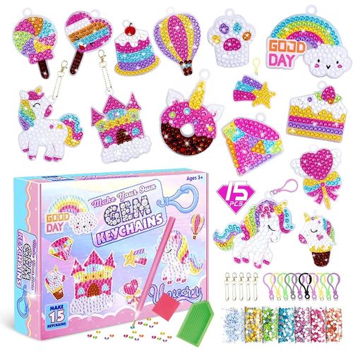 Ayuhr-Porte-Clés De Peinture Diamant, 15pcs Licorne Accessoires 5d, Keychain Adulte Enfant Cadeau Fille 6-10 Ans
