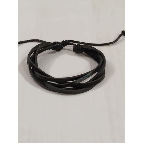 Bracelet Cuir Noir Réglable,5 Fines Lanieres