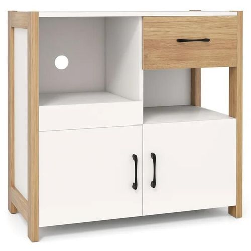 Buffet De Cuisine Avec Tiroirs Et Portes Costway, Étagères Ouvertes, Dispositif Anti-Basculement, Trou Pour Câble D'alimentation