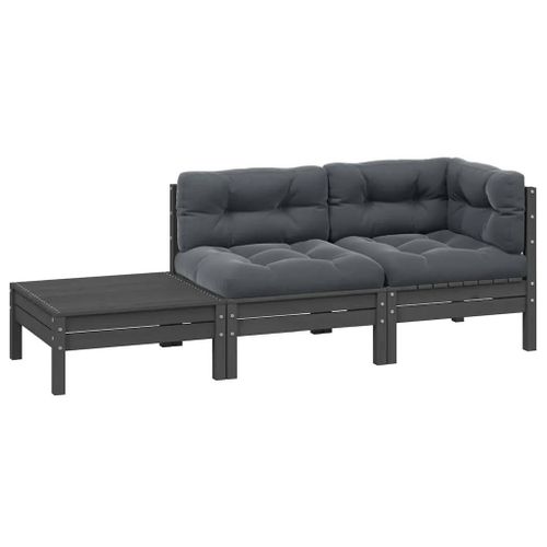 Prolenta Premium - Salon De Jardin 3 Pcs Avec Coussins Gris Bois De Pin Massif