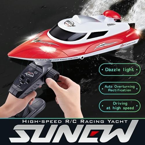Bateau Télécommandé Haute Vitesse 200m Auto-Flip Étanche Avec Télécommande Rouge YONIS