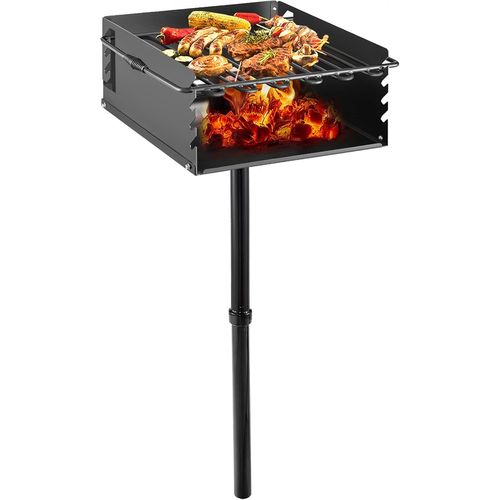 CHECARZHN--NO1-Barbecue À Charbon De Bois En Acier Au Carbone,Grille Inox Surface De Cuisson Plaque Incluse 40X40Cm,Bbq Grill Fixe,Brasero À Enterrer Jardin Extérieur Avec Housse Pelle Pince Pour Cam