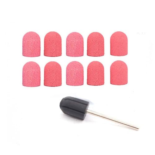 16 Mm X 25 Mm Bandes De Ponçage Capuchons Tambour Mandrels Électrique Polisseuse Sable Manucure Pédicure Outil (1 Mandrel+10 Capuchons De Ponçage - Rose) 