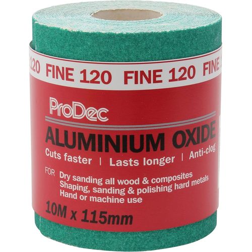 Rouleau de 10 m de papier abrasif verte, oxyde d¿aluminium, grain 120 fin pour poncer bois, peinture, joints, métal et plus, papier abrasif compatible avec les ponceuses électriques