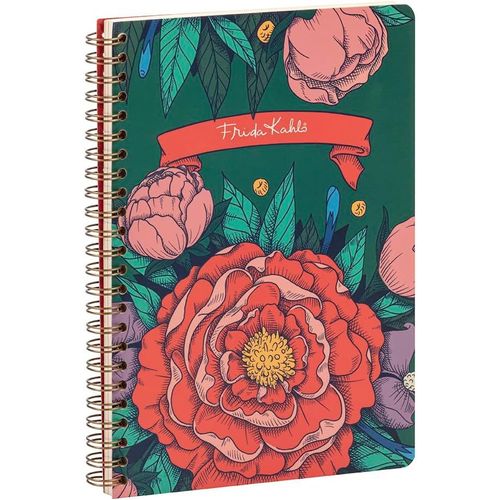 Un Carnet A Spirale Décor Floral Frida Kahlo - A5 14,8x21cm - 148 Pages Lignées - Papier Ivoire 90g - Couverture Cartonnée Finition Satinée - 4 Visuels, Livr. Aléatoire