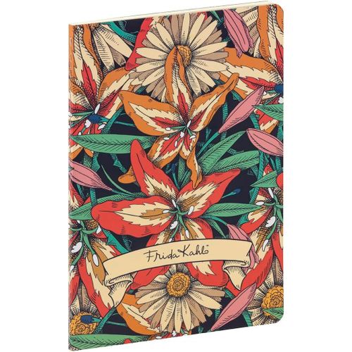 Un Carnet Cousu Décor Floral Frida Kahlo - A5 14,8x21 Cm 64 Pages Lignées Papier Ivoire 90g - Collection Frida Kahlo - 3 Visuels, Livraison Aléatoire