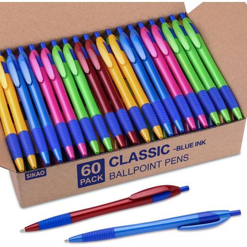 Gripped Slimster Stylos À Bille Rétractable, Bleu Pointe Moyenne (1,0 Mm), Écriture Douce, Papeterie Bureau Fourniture Scolaire, Lot De 60