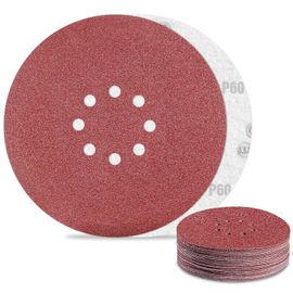 Disque Abrasif 225 mm 8 Trous Papier Poncage Grain 60 pour Disque Ponceuse Murale (25Pièces)