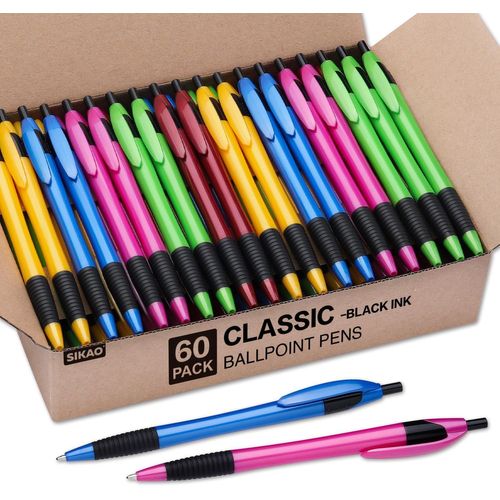 Gripped Slimster Stylos À Bille Rétractable, Noir Pointe Moyenne (1,0 Mm), Écriture Douce, Papeterie Bureau Fourniture Scolaire, Lot De 60