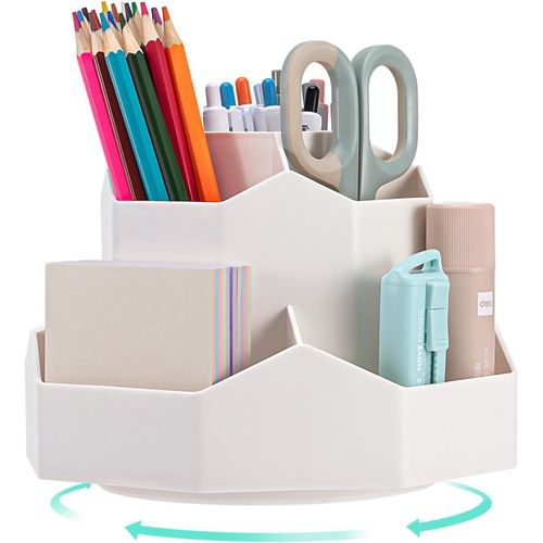 Pot À Crayons, Organisateur De Bureau Rotatif À 360° Avec 9 Compartiments Grande Capacité Pour Crayons, Crayons Et Papeterie