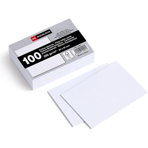 Flashcards, Cartes D`Étude, 100 Fiches Bristol Blanches Pour Notes, Format 95 X 65 Mm, Papier Carton Offset 200 G/M², Fournitures De Bureau Et Scolaires Pour La Rentrée