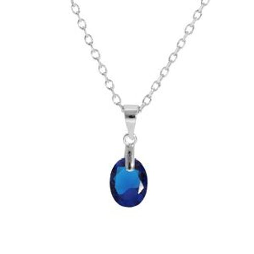 Collier Argent Rhodié Pendentif Goutte Oxyde Bleu Foncé Faceté 40+5cm