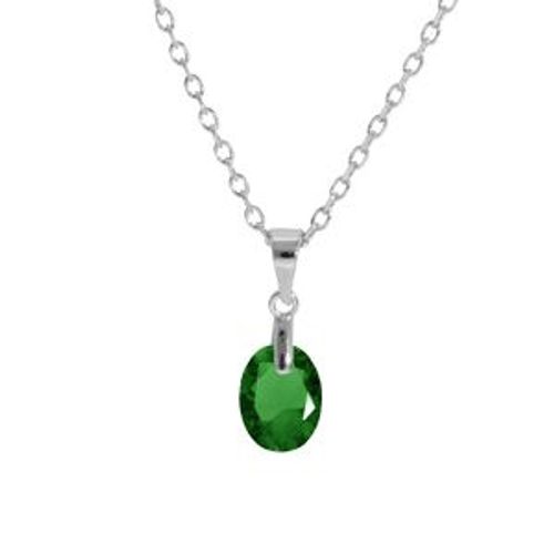 Collier Argent Rhodié Pendentif Goutte Oxyde Vert Foncé Faceté 40+5cm