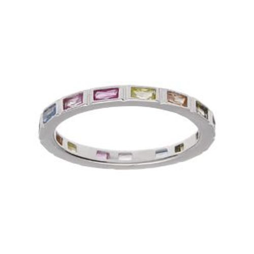 Bague Argent Rhodié Avec Oxydes Multi Couleurs