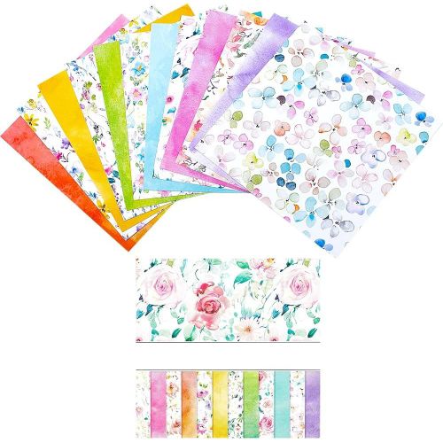 24 Feuille 12 Styles Bloc De Papier Pour Scrapbook Fleur Papier Cartonné À Découpage À Motifs Aquarelle Fournitures De Fond Pour Journalisation Planificateur Origami Artisanat