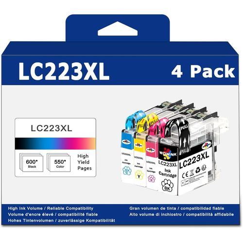 LC223XL Cartouches d'encre de rechange pour Brother LC-223 LC-221 de 4, noir, cyan magenta, jaune, compatibles avec DCP-J4120DW DCP-J562DW, MFC-J480DW J680DW J880DW J4420DW J4620DW J4625DW J5320DW