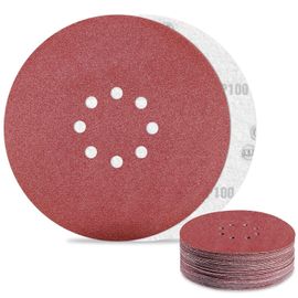 Disque Abrasif 225 mm 8 Trous Papier Poncage Grain 100 pour Disque Ponceuse Murale (30Pièces)