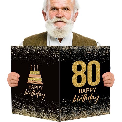 Grande Carte de Voeux 80ans Happy Birthday Géante Carte Noir Anniversaire Joyeux Anniversaire Cadeau pour Anniversaire