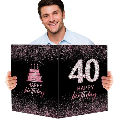 Grande Carte de Voeux Happy Birthday Géante Carte Noir Rose Anniversaire Joyeux Anniversaire Cadeau pour 40 ans Anniversaire