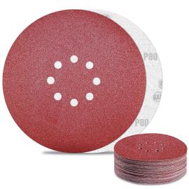 Disque Abrasif 225 mm 8 Trous Papier Poncage Grain 80 pour Disque Ponceuse Murale (30Pièces)