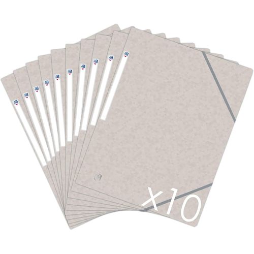 Lot De 10 Chemises Cartonnées 3 Rabats Format A4 Fermeture Elastiques - Pochettes Couleur Beige