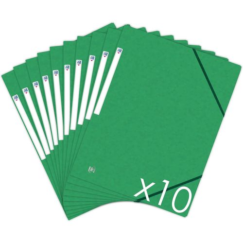Lot De 10 Chemises Cartonnees 3 Rabats Format A4 Fermeture Elastiques - Pochettes Couleur Vert