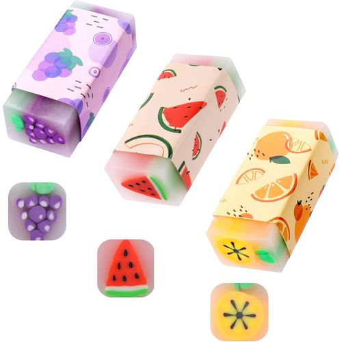 Cobee Gommes De Fruits Kawaii, Mignon Crayon Douce Colorées, Pour Les Enfants De La Papeterie Étudiante, En Caoutchouc Pour Les Fournitures Scolaires De Bureau (3pcs)
