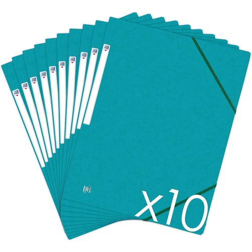Lot De 10 Chemises Cartonnées 3 Rabats Format A4 Fermeture Elastiques - Pochettes Couleur Bleu Aqua