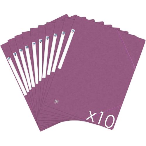Lot De 10 Chemises Cartonnees 3 Rabats Format A4 Fermeture Elastiques - Pochettes Couleur Prune