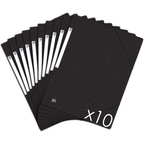 Lot De 10 Chemises Cartonnées 3 Rabats Format A4 Fermeture Elastiques - Pochettes Couleur Noir