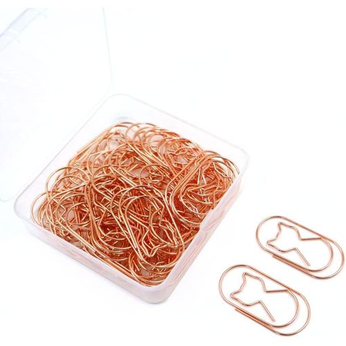 50 Trombones Papier Signet Adorable En Forme D`Animaux, Trombones Belle Forme De Chat Trombones Signet Marquage Pinces De Marquage(Or Rose)