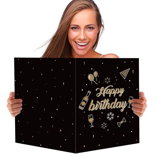 Grande Carte de Voeux Happy Birthday Géante Carte Noir Anniversaire Joyeux Anniversaire Cadeau pour Anniversaire