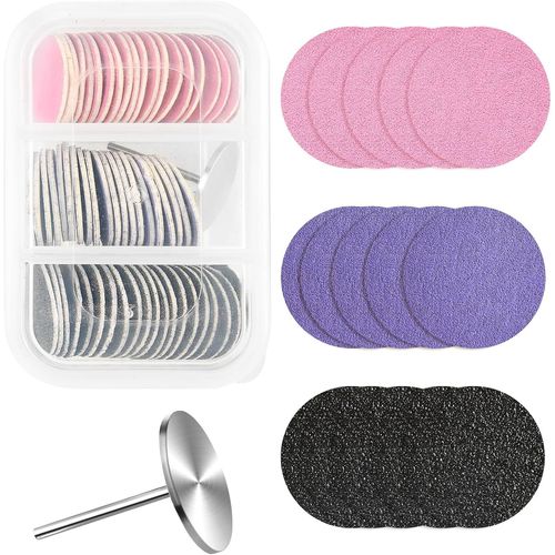 Lot de 60 disques de papier abrasif de 25 mm avec foret à ongles en métal, grain 80#180#240# Disques de papier abrasif de rechange pour perceuse à ongles, limes à pieds, décapant les peaux