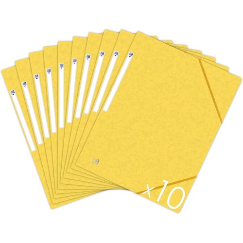 Lot De 10 Chemises Cartonnees 3 Rabats Format A4 Fermeture Elastiques - Pochettes Couleur Jaune