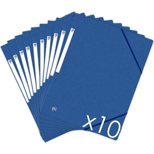 Lot De 10 Chemises Cartonnées 3 Rabats Format A4 Fermeture Elastiques - Pochettes Couleur Bleu