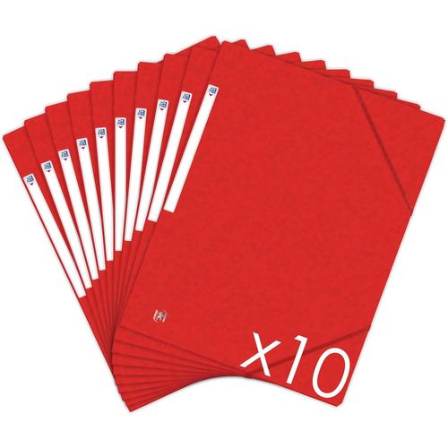 Lot De 10 Chemises Cartonnées 3 Rabats Format A4 Fermeture Elastiques - Pochettes Couleur Rouge