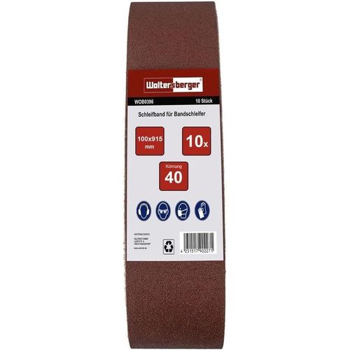 Lot de 10 bandes abrasives en tissu ¿ Dimensions : 100 x 915 mm ¿ Grain P40 ¿ pour ponceuses à bande ¿ Papier Abrasif ¿ Ensemble de Bandes Abrasives
