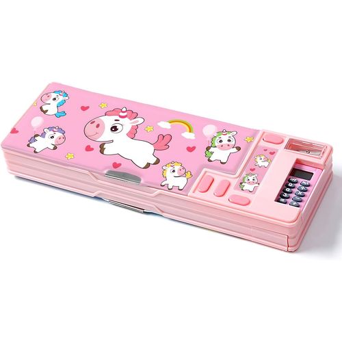 Trousse Multifonction Pop-Up Pour Filles Et Garçons, Mignonne Boîte À Crayons De Dessin Animé, Organisateur De Papeterie, Taille-Crayon, Calendrier, Tableau Blanc, Fournitures Scolaires, Rose